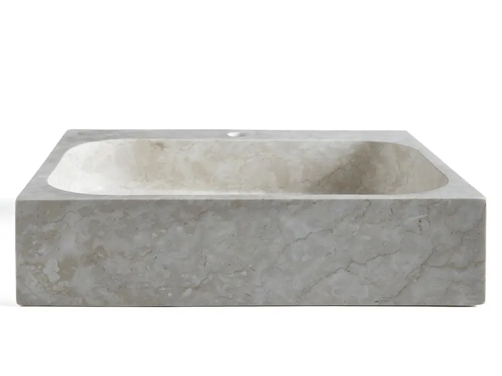 Crémaillère Vasque à poser / lavabo en marbre coloris crème - Longueur 52 x Hauteur 13 x Profondeur 42 cm