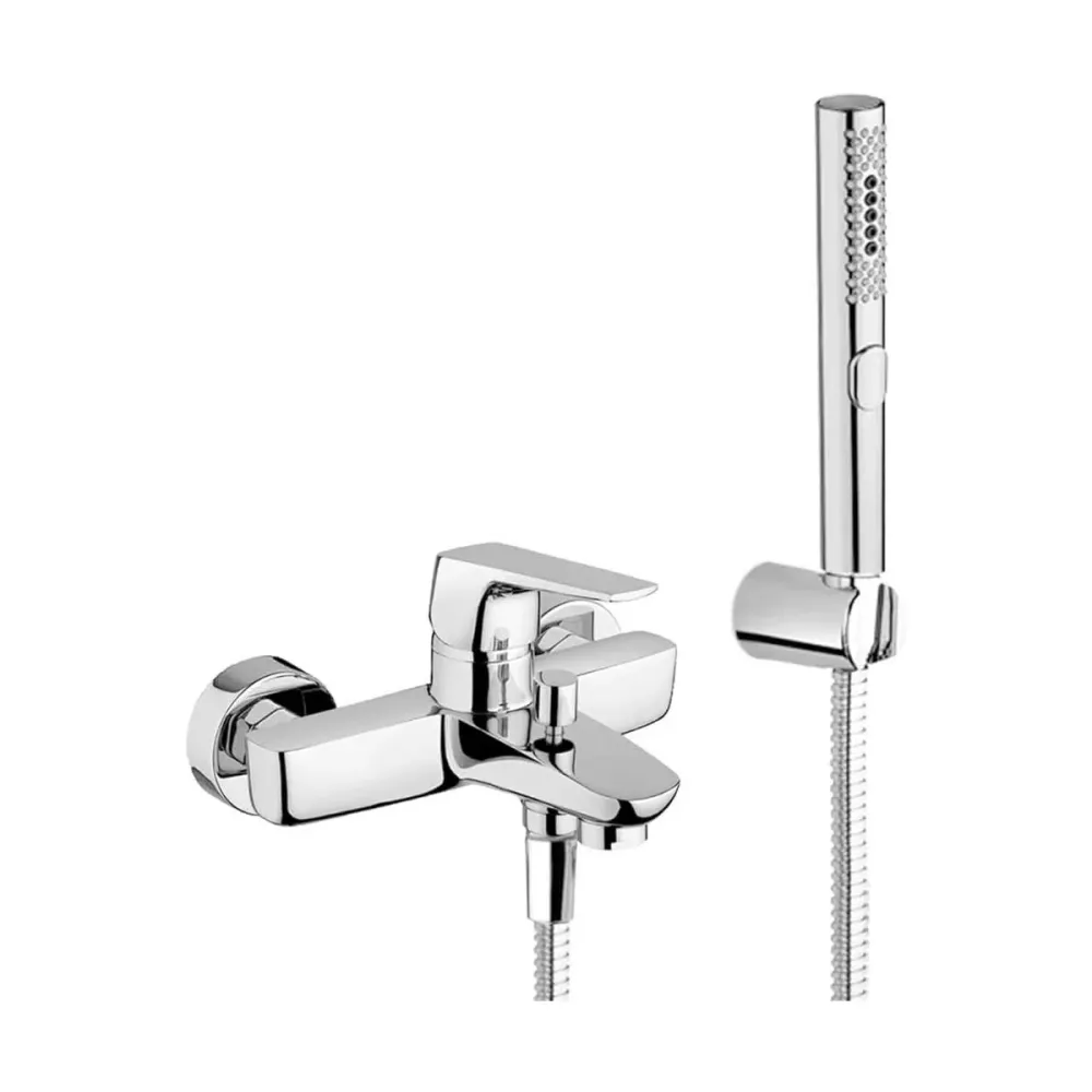Ensemble de mélangeurs baignoire avec douchette, lavabo et bidet avec vidage finition chromée collection Spartaco de Mamol...