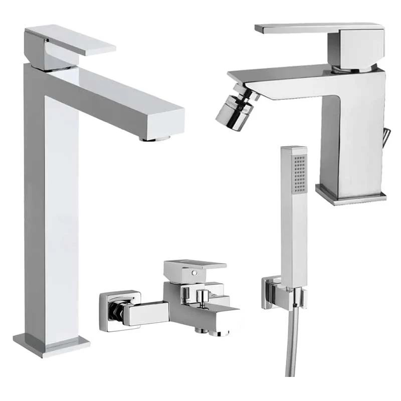 Ensemble de mélangeurs Lavabo Haut, Bidet et Baignoire avec ensemble Douche en laiton Acier chromé collection Feel de Mamo...