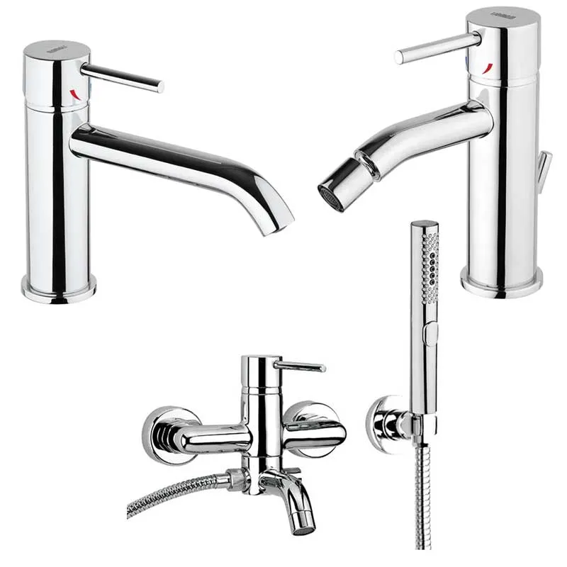 Ensemble de robinets pour baignoire avec ensemble de douche, lavabo à bec grand et bidet avec vidage en laiton chromé coll...