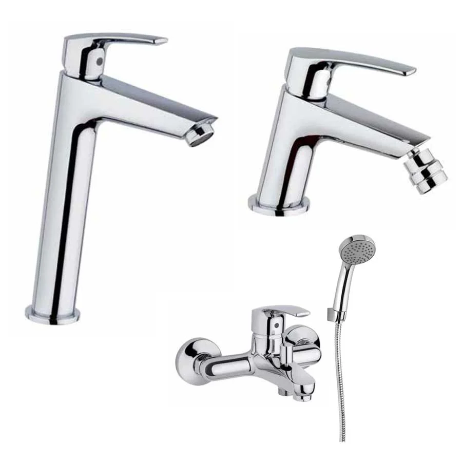 Ensemble de robinets pour baignoire Duplex, lavabo haut, bidet chromé avec bonde et trop-plein collection Hike de Argo Rub...