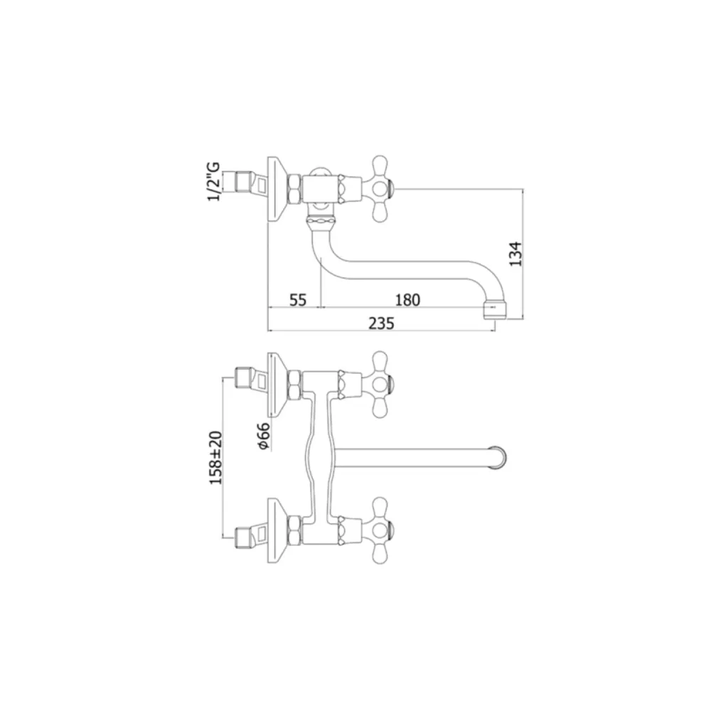 Groupe évier mural avec bec "S" orientable Paffoni série Iris - Ramato - Compatibilité Universelle