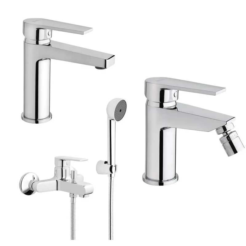 Mitigeur Ensemble de robinets de salle de bain Lavabo et Bidet avec vidage et Baignoire avec ensemble Douche finition chro...
