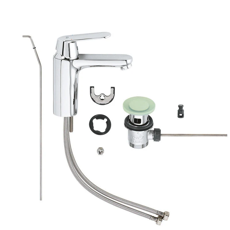 Mitigeur lavabo EUROSMART GROHE 23325000 - taille M - bec droit - avec vidage - acier chromé
