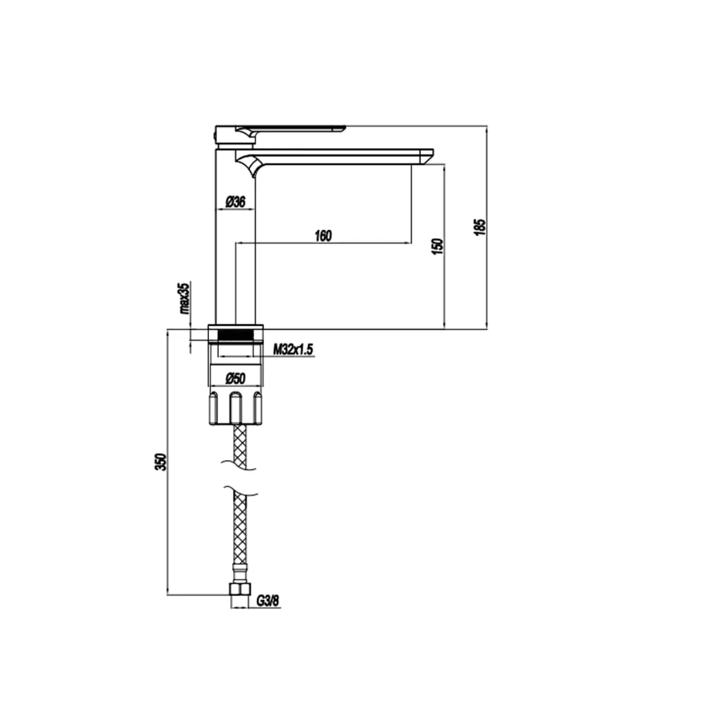 Mitigeur monocommande lavabo bec vaste RubiFlux série Azzurro - Chrome brossé