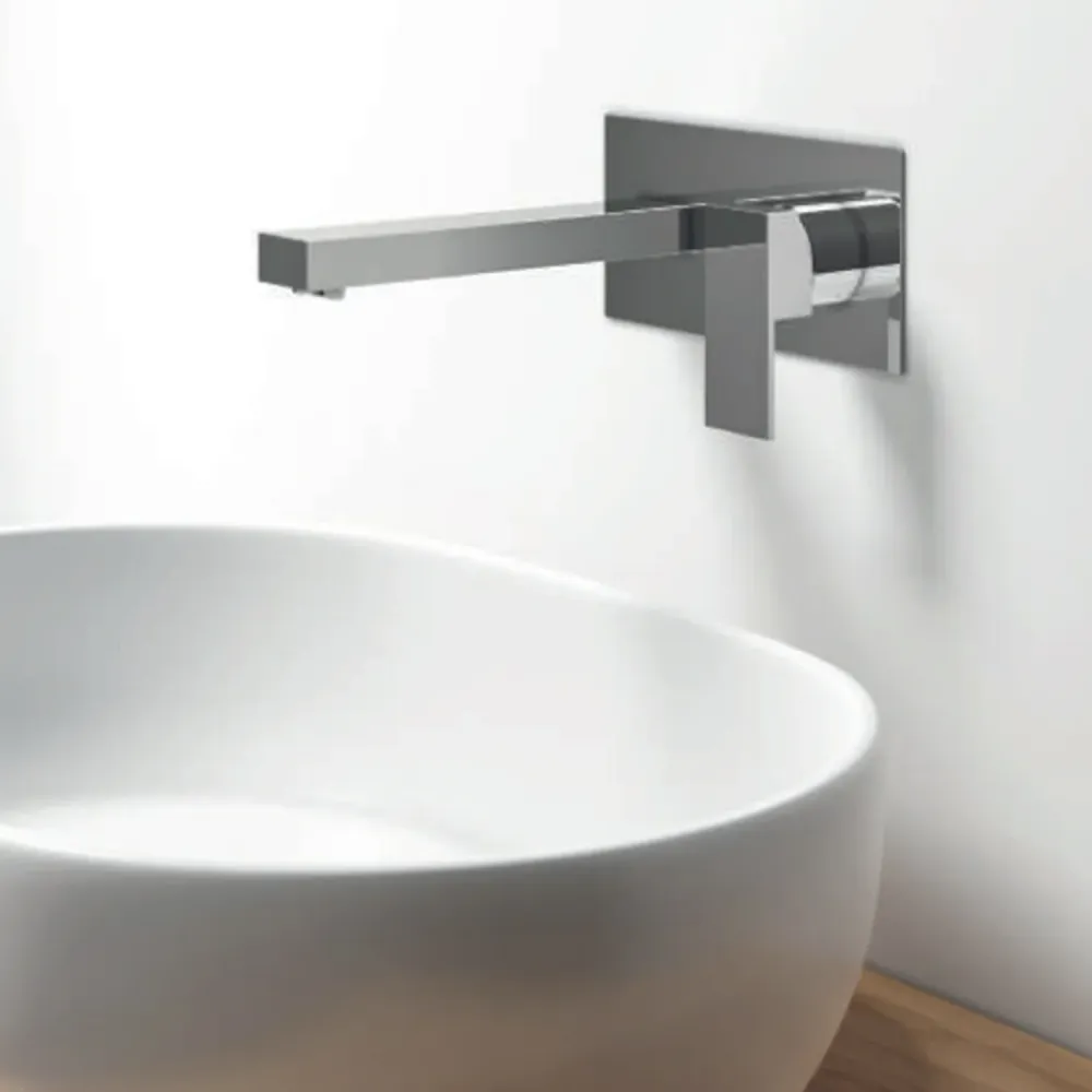 Mitigeur monocommande lavabo mural avec plaque RubiFlux série Rose bec 20 cm - Acier chromé pour Robinet de Cuisine