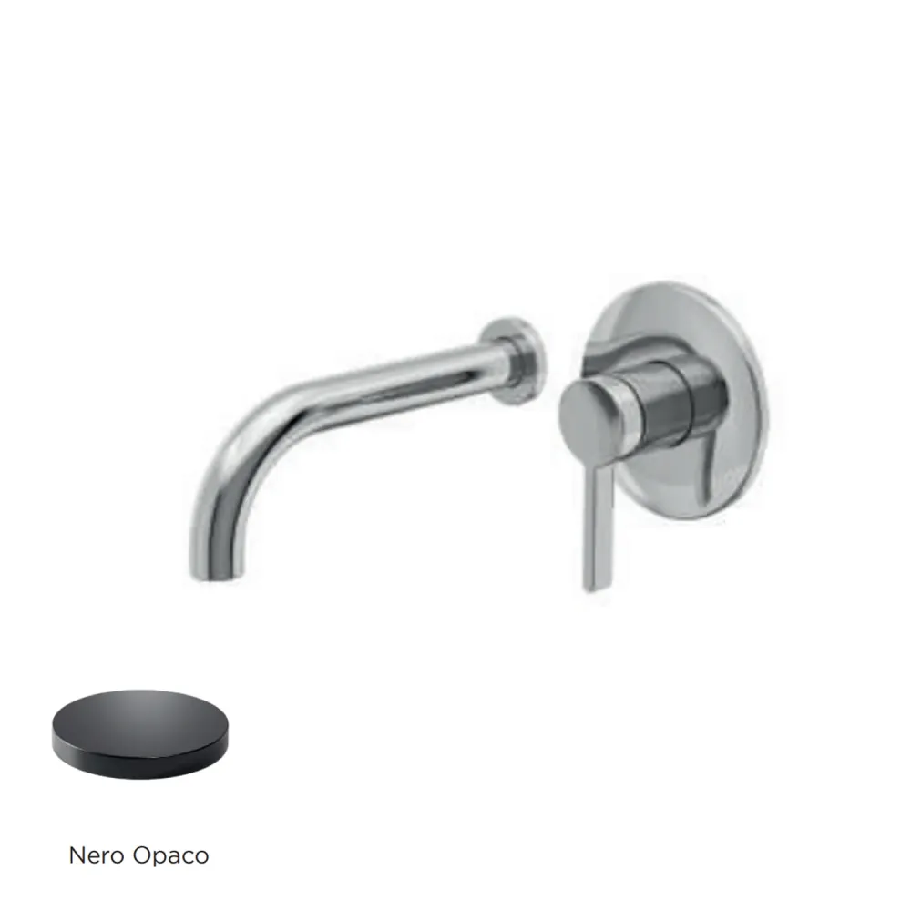 Mitigeur monocommande lavabo mural RubiFlux série Tundra bec 20 cm - Noir Mat - Compatibilité Universelle