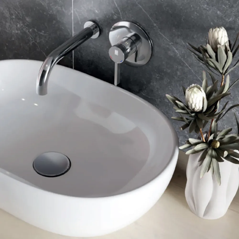 Mitigeur monocommande lavabo mural RubiFlux série Tundra bec 20 cm - Noir Mat - Compatibilité Universelle