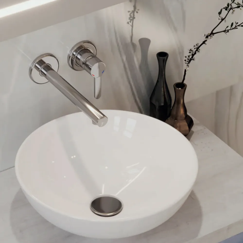 Mitigeur monocommande lavabo mural RubiFlux série Lume bec 25 cm - Noir Mat Diamètre 3/4"