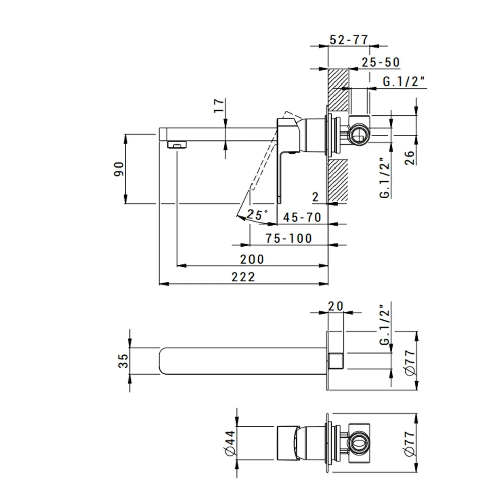 Mitigeur monocommande lavabo mural RubiFlux série Dema bec 20 cm - Acier chromé avec Étanchéité Garantie