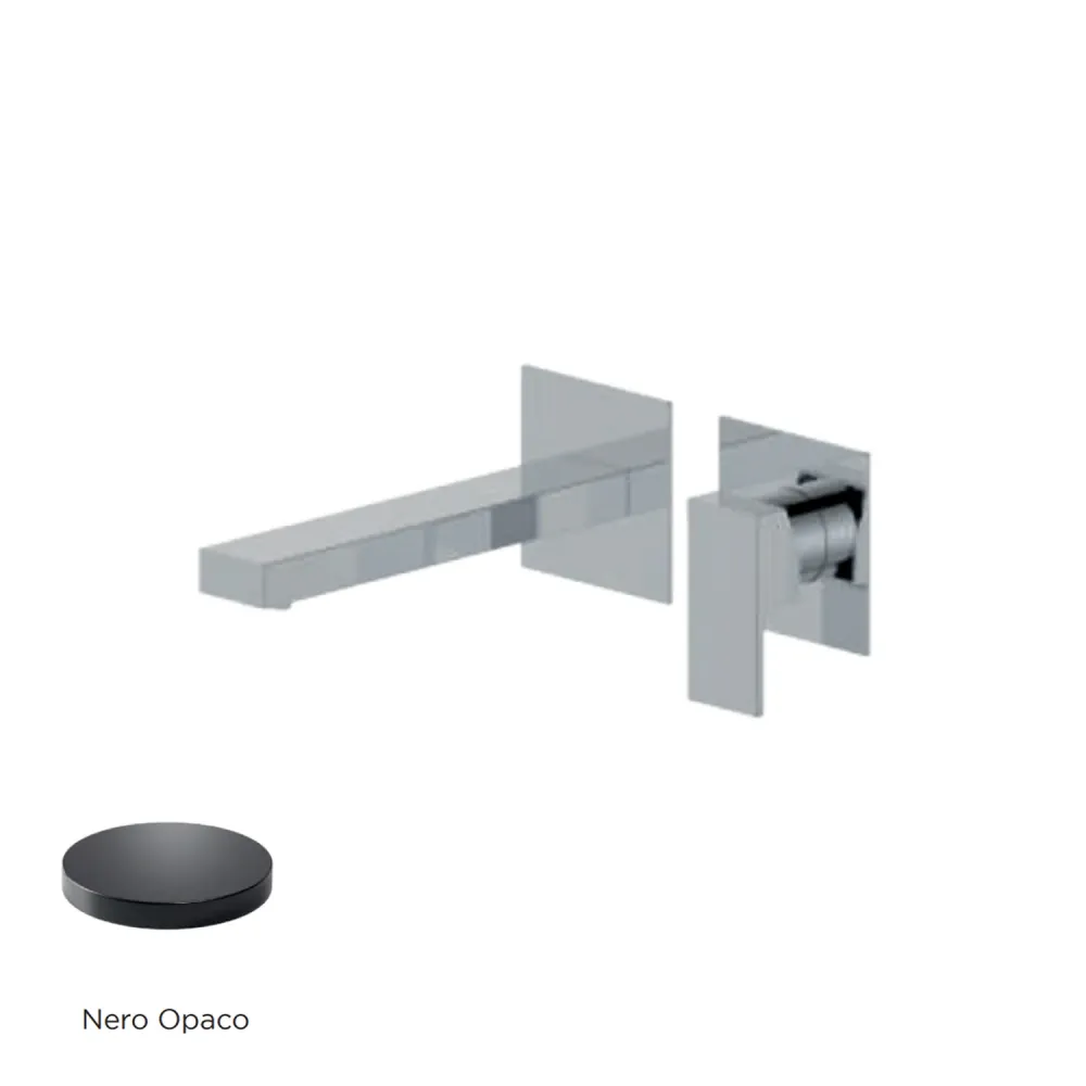 Mitigeur monocommande lavabo mural RubiFlux série Rose bec 20 cm - Noir Mat Certifié ACS