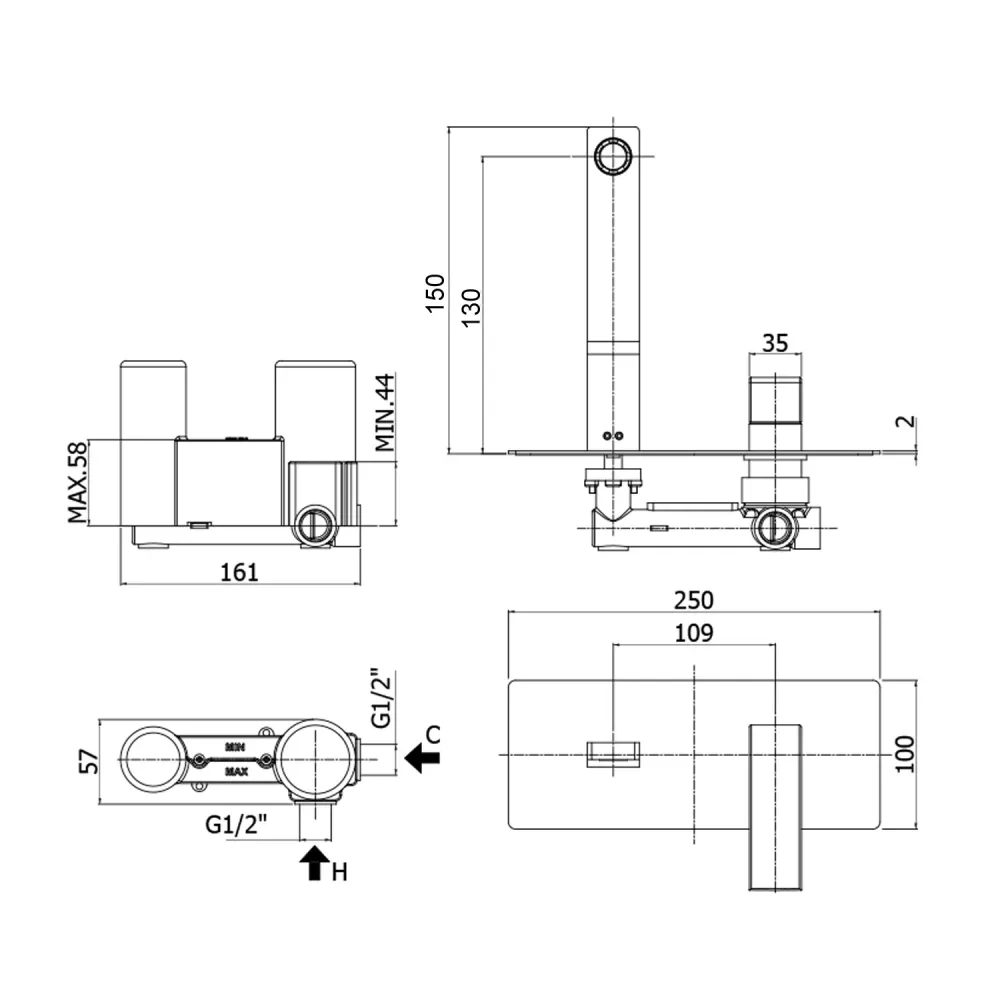 Professionnel Haute Qualité Mitigeur encastré lavabo Paffoni Elle avec bec et érateur M24x1- l. 150 mm