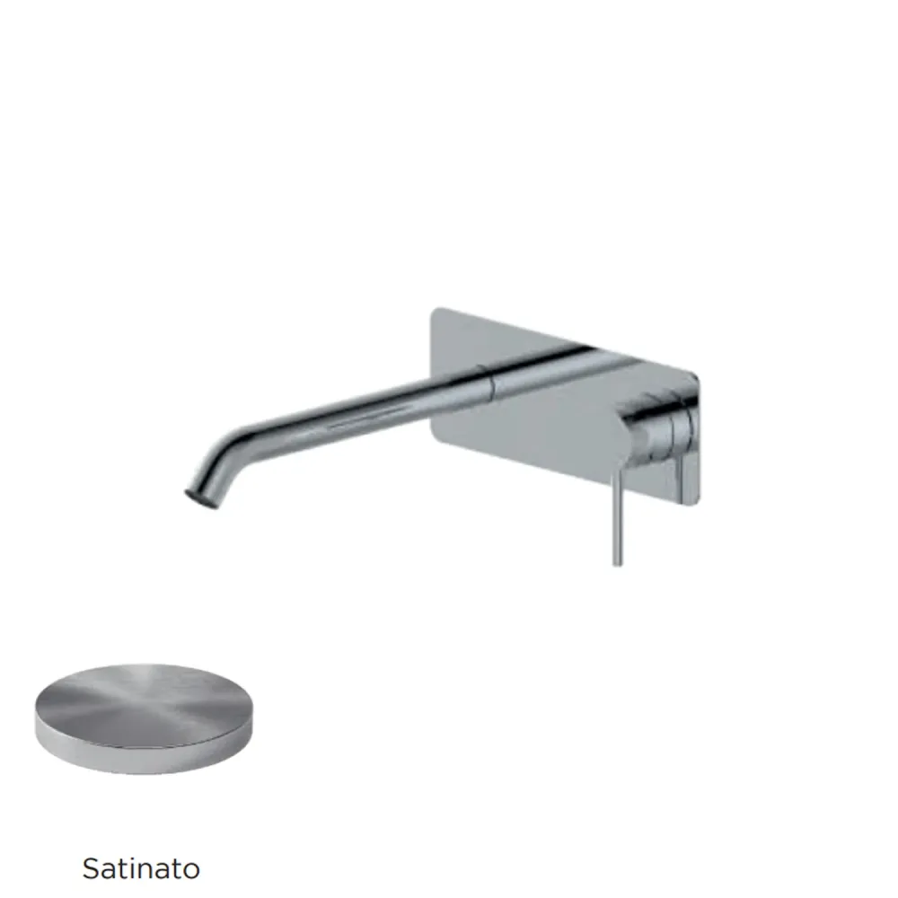 Résistant à la Corrosion Mitigeur monocommande lavabo mural avec plaque RubiFlux série Regal bec 20 cm - Acier chromé brossé