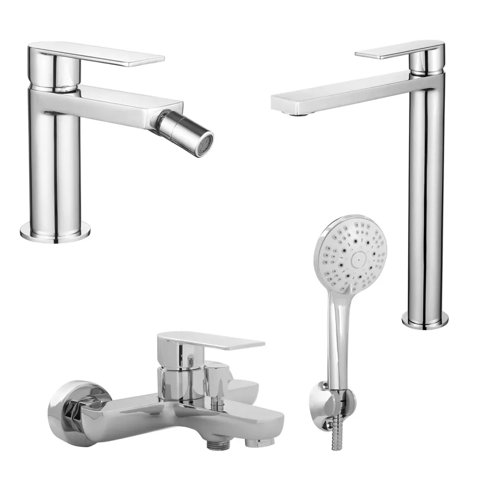 Composition de mélangeurs pour lavabo haut, bidet et baignoire avec douchette Ottomix chromé