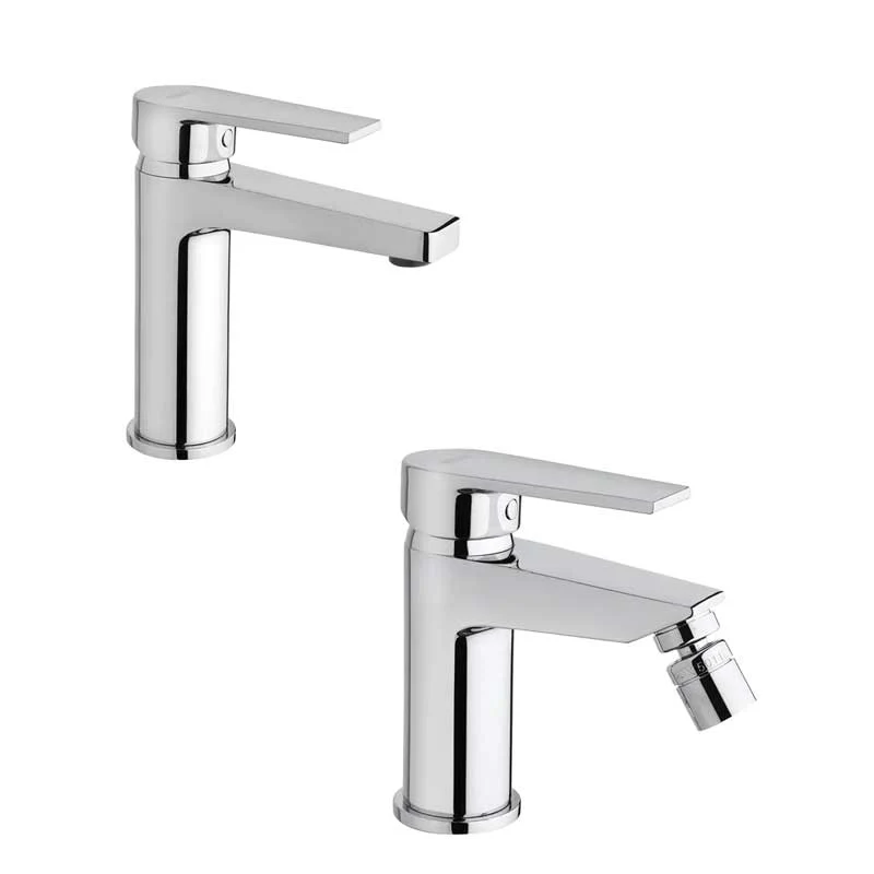 Ensemble de robinets de salle de bain Lavabo et Bidet avec vidage finition chromée collection LOGOS+ de Mamoli Rubinetterie