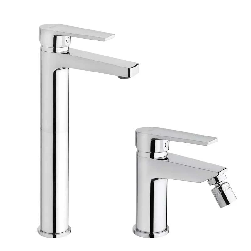 Ensemble de robinets de salle de bain Lavabo Haut et Bidet avec vidage finition chromée collection LOGOS+ de Mamoli Rubine...
