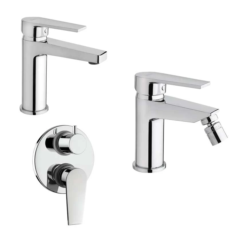 Ensemble de robinets de salle de bain Lavabo et Bidet avec vidage et Douche encastrée avec déviateur finition chromée coll...