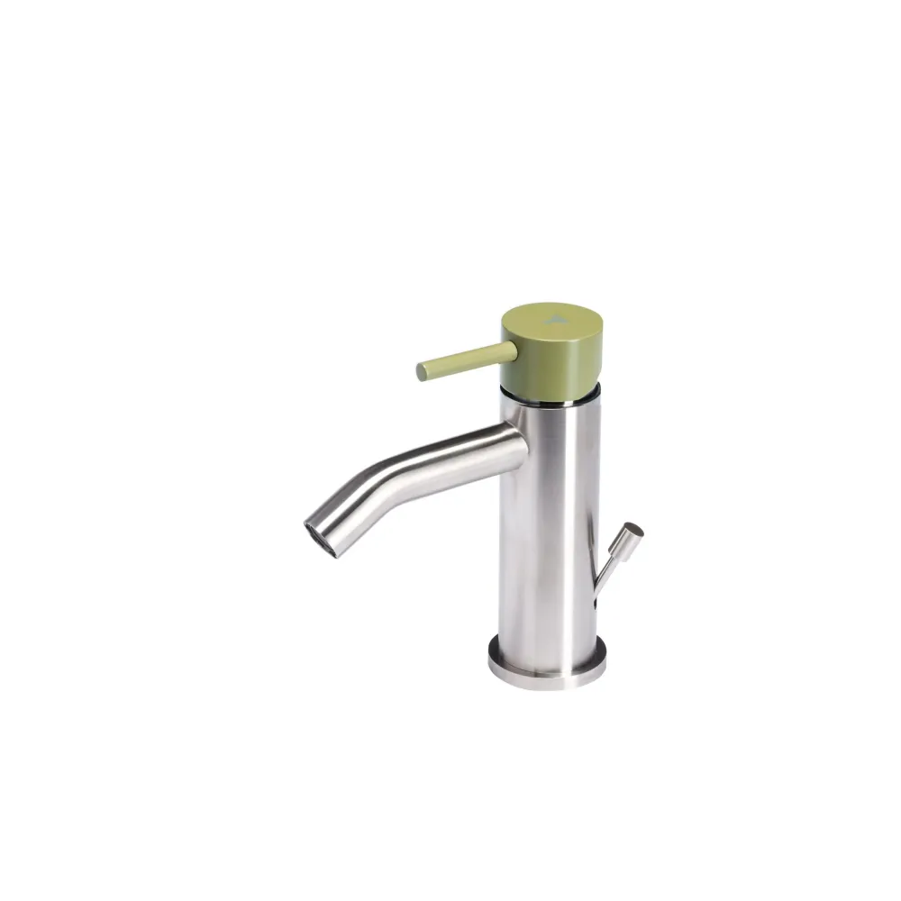 Robinet mitigeur bidet avec vidage en acier inox finition brossée avec poignée couleur olive Tubico Colorado