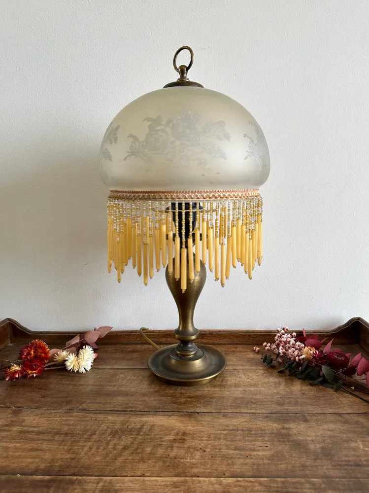 Applique design Lampe style charleston rideau de perle orangé