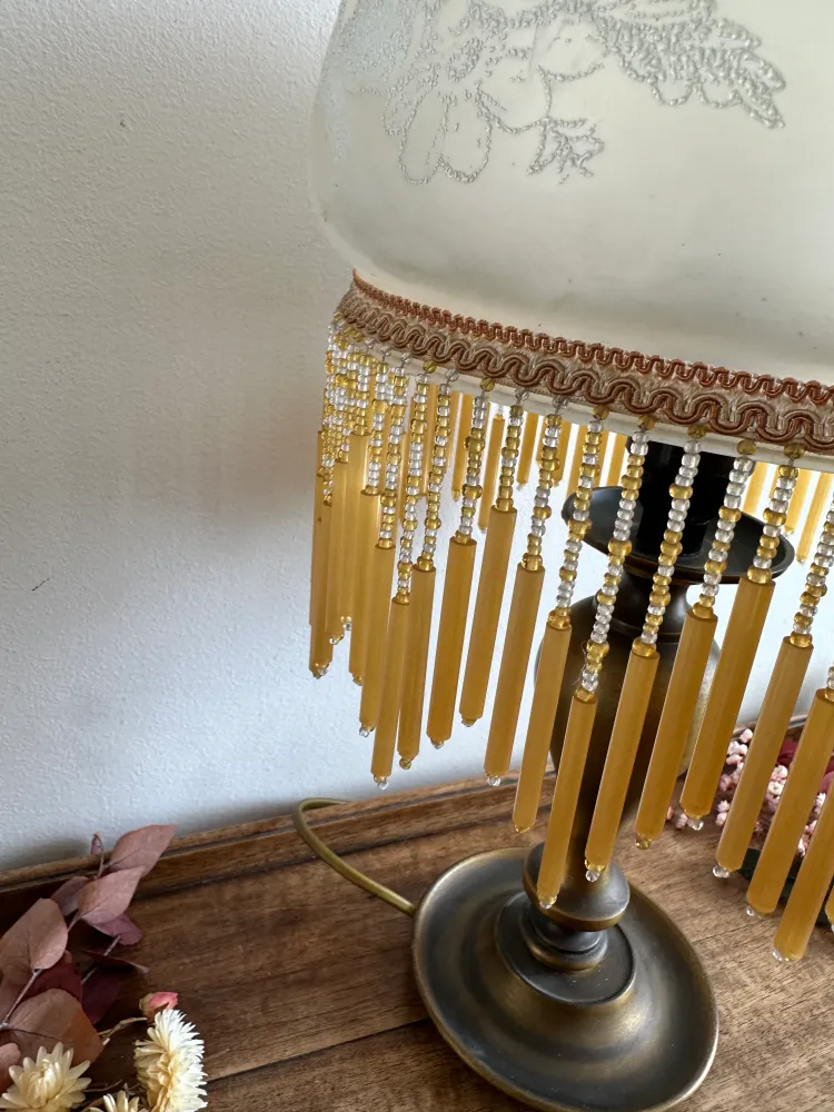 Applique design Lampe style charleston rideau de perle orangé