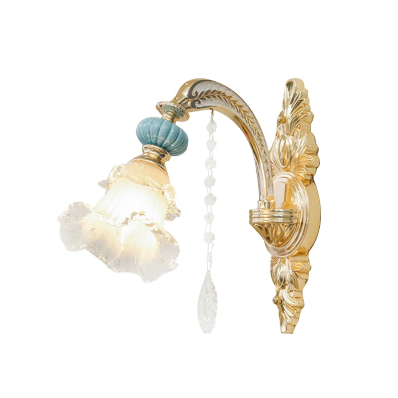 Blumen-Wandleuchte, nordisches weißes Glas, 1/2 Lichter, goldene Wandleuchte für Schlafzimmer mit Kristalltropfen avec 16...