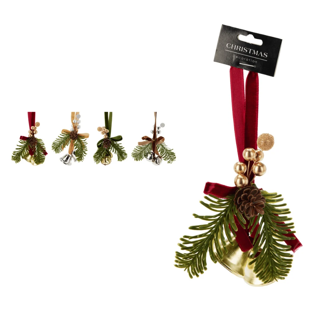 Cloche Noël avec Pomme de Pin & Aiguilles de Pin avec effet scintillant