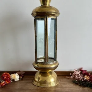 Kit d'Éclairage Ambiance Lanterne à bougie en laiton vitre gravée XIX ème