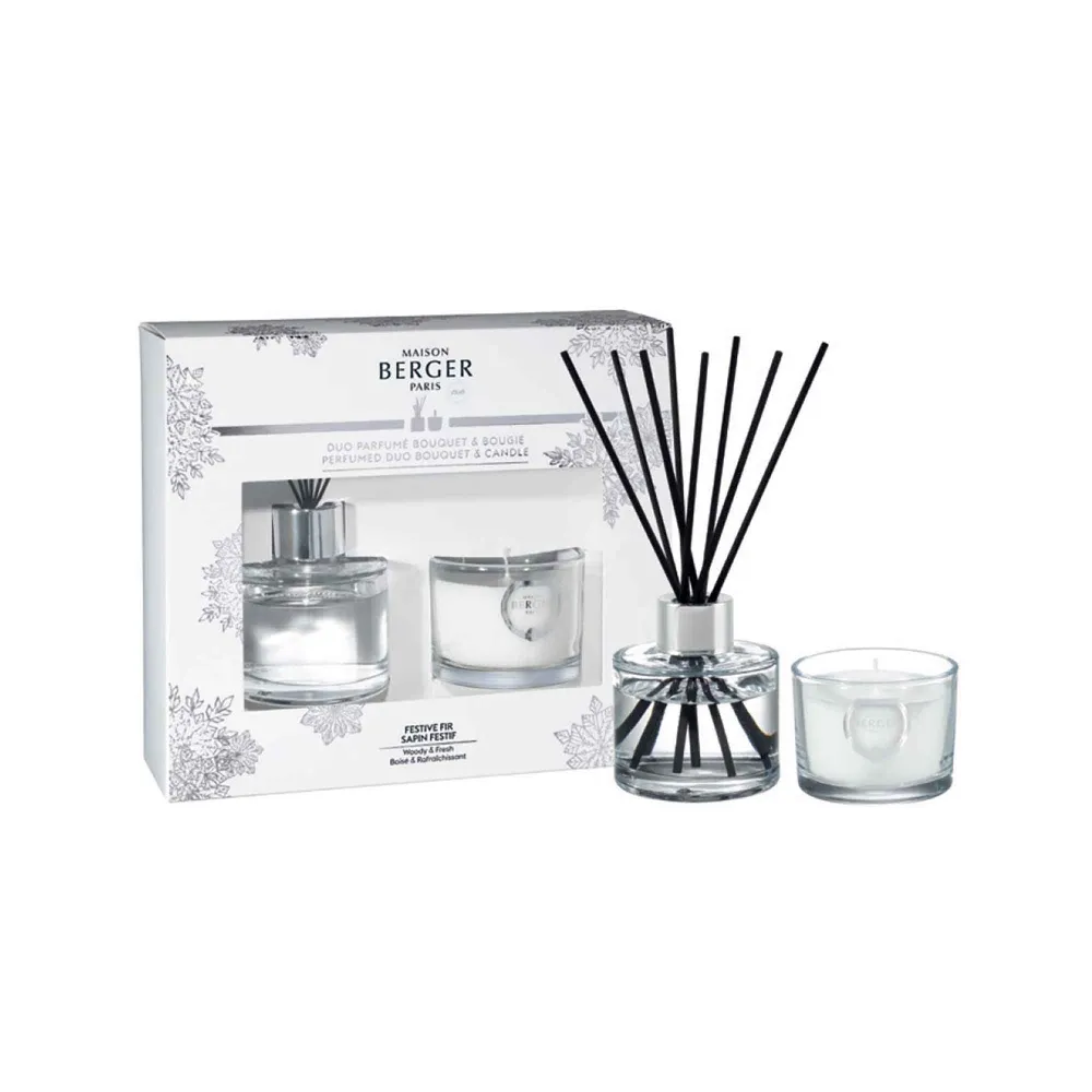 Lustre à cristaux Duo parfumé bouquet et bougie, sapin festif