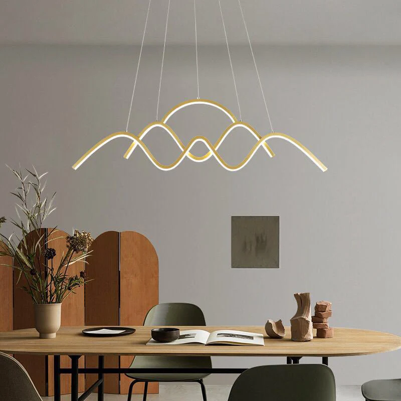 Lustre à cristaux Wavy Island Lighting Ideas Plafonnier moderniste en or métallisé avec lumière chaude/blanche