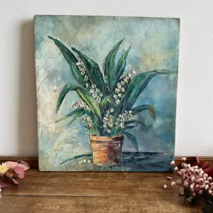 Peinture bouquet de muguet fond bleu ciel Éclairage chaud 2700K