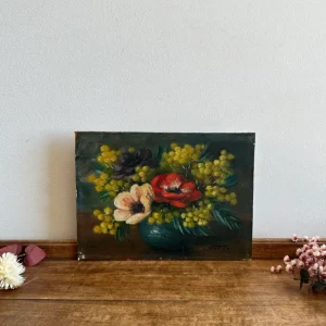 Peinture sur bois bouquet de fleurs évident obscur mimosa pour chambre d'enfant