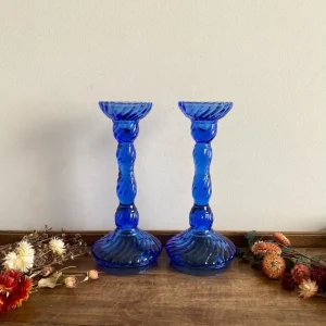 Projecteur à motifs Bougeoirs en verre bleu electrique torsadés