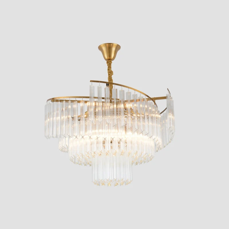 Projecteur à motifs Éclairage de plafond en couches pour salon, lustre postmoderne en cristal net, luminaire doré