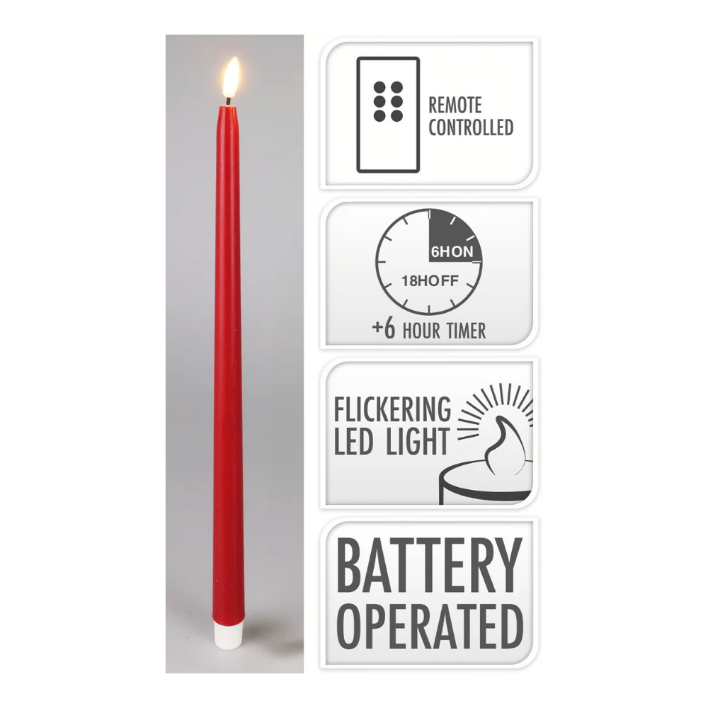 Set de 2 Bougies Flambeaux LED Rouge – Déco Noël pour chambre d'enfant