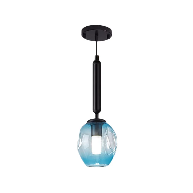 Tulpen-Nachttisch-Hängelampe, Blau/Rauchgrau, genopptes Glas, 1-flammige, modernistische Hängelampe Schwarz/Gold pour ambi...