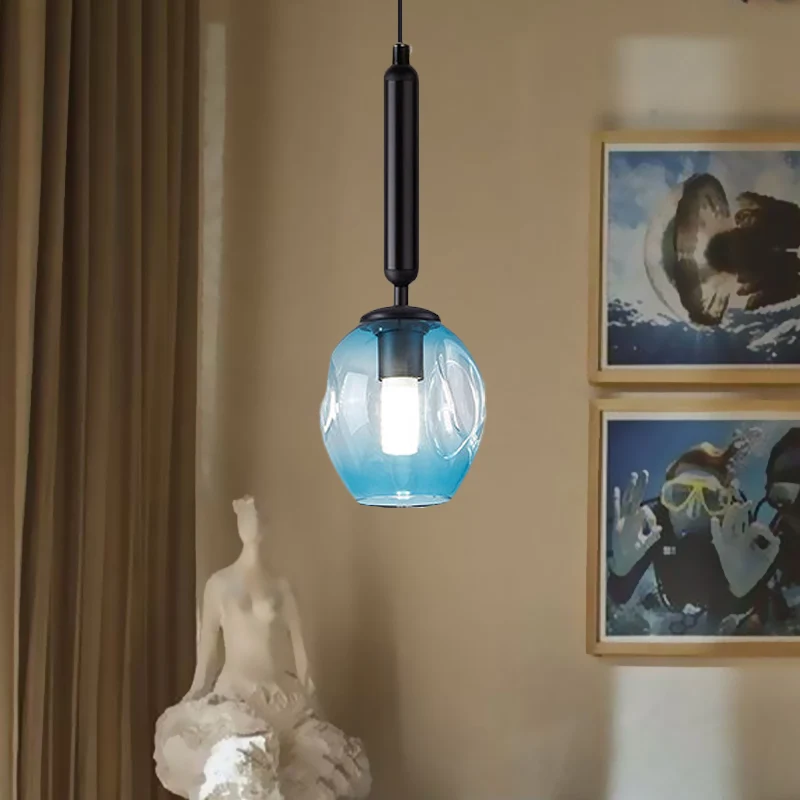 Tulpen-Nachttisch-Hängelampe, Blau/Rauchgrau, genopptes Glas, 1-flammige, modernistische Hängelampe Schwarz/Gold pour ambi...