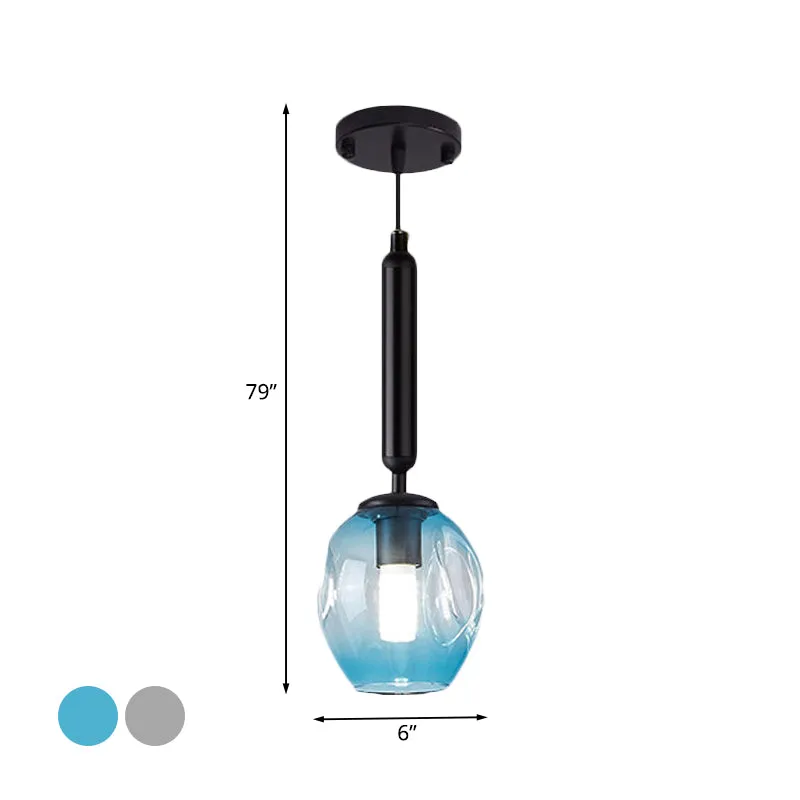 Tulpen-Nachttisch-Hängelampe, Blau/Rauchgrau, genopptes Glas, 1-flammige, modernistische Hängelampe Schwarz/Gold pour ambi...