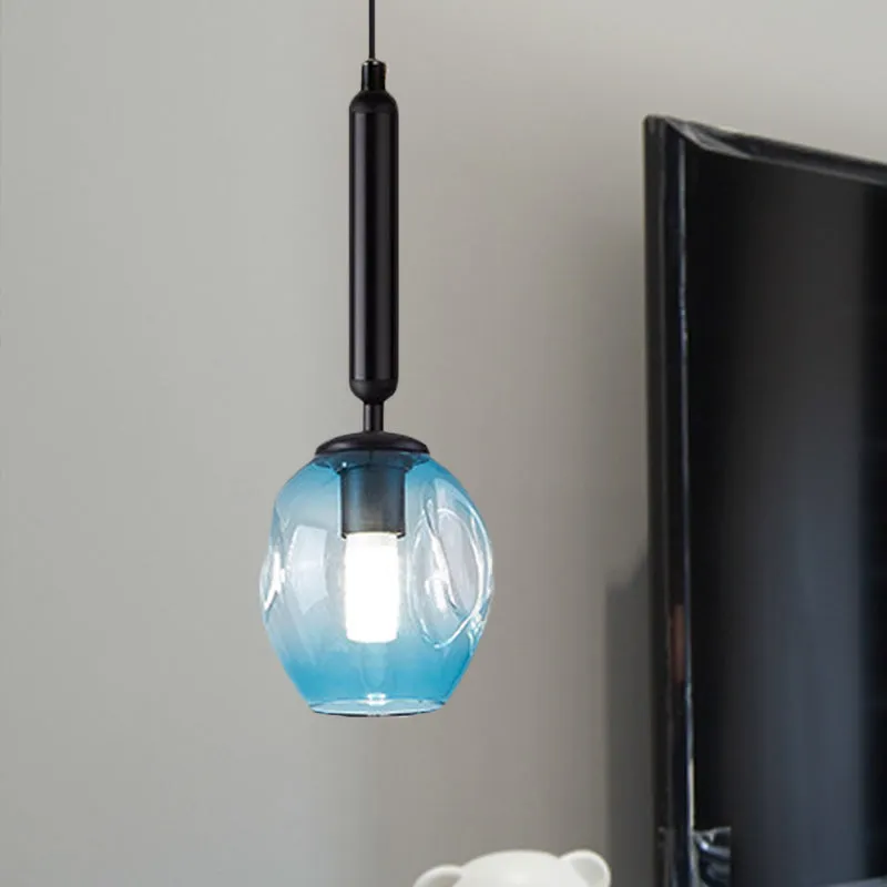 Tulpen-Nachttisch-Hängelampe, Blau/Rauchgrau, genopptes Glas, 1-flammige, modernistische Hängelampe Schwarz/Gold pour ambi...