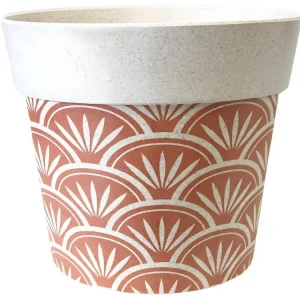 Cache pot en bambou chamois et orange 15.5 cm