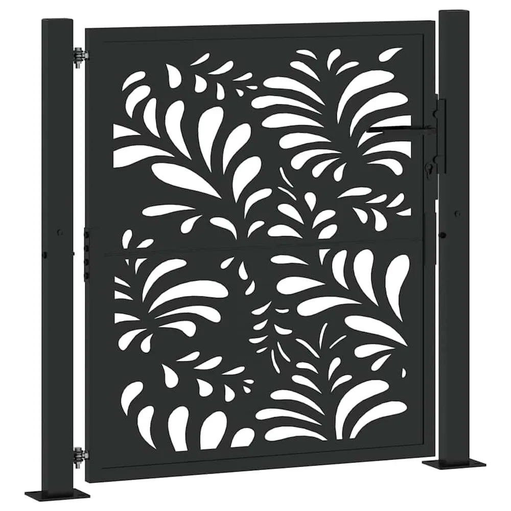 Bouton-poussoir Portail de jardin noir 105x106 cm acier conception de vagues