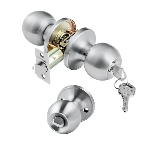 Keyed Entry Door Knob, Satin Nickel Round Ball Locking Door Knob Thumb Turn, All-Metal Design 587ET-SS-1PK