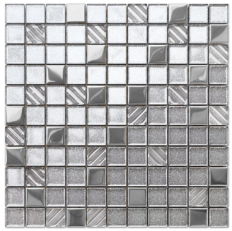 Mosaïque en verre sur filet pour salle de bain ou cuisine 30 cm x 30 cm - Effet argent energy