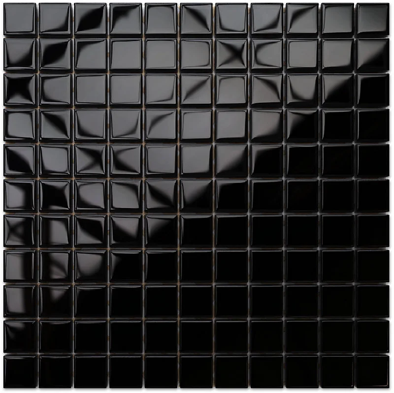 Mosaïque en verre sur filet pour salle de bain ou cuisine 30 cm x 30 cm - Noir jais absolut