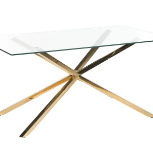 Table de salle à manger dorée plateau en verre 160 x 90 cm CORA