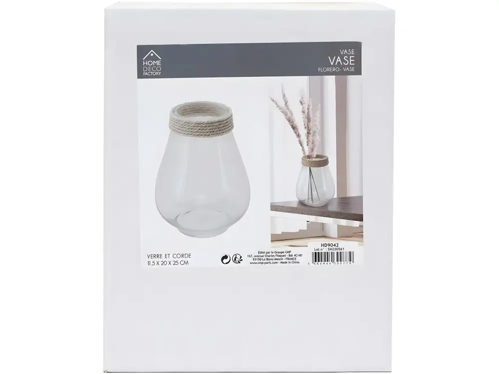 Vase en verre avec cordage 25 cm