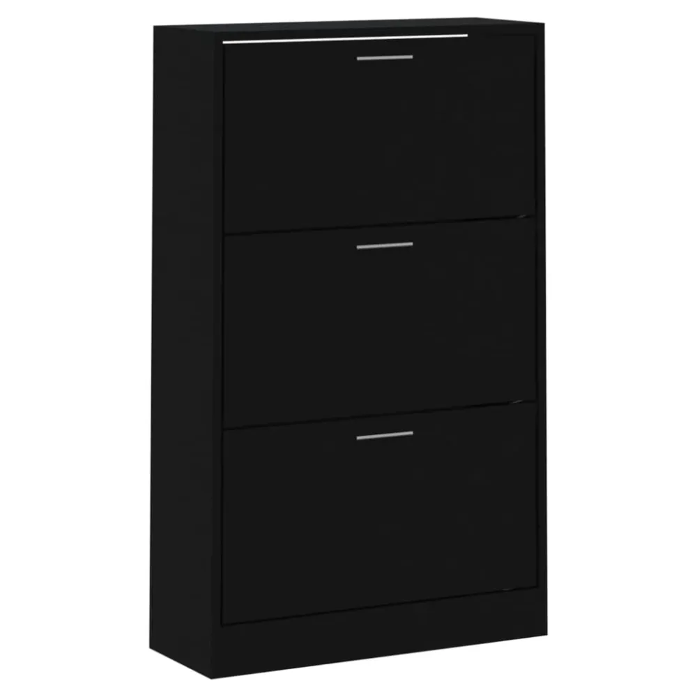 Armoire à chaussures range chaussures rangement meuble entrée couloir salon 63 x 24 x 103 cm bois d'ingénierie noir 02_002...