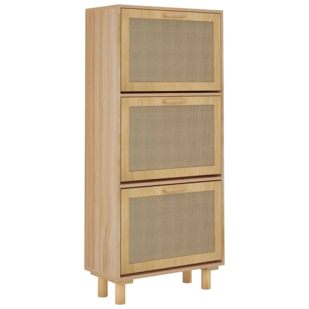 Armoire à chaussures range chaussures rangement meuble entrée couloir salon 52 x 25 x 115 cm bois d'ingénierie/rotin brun...
