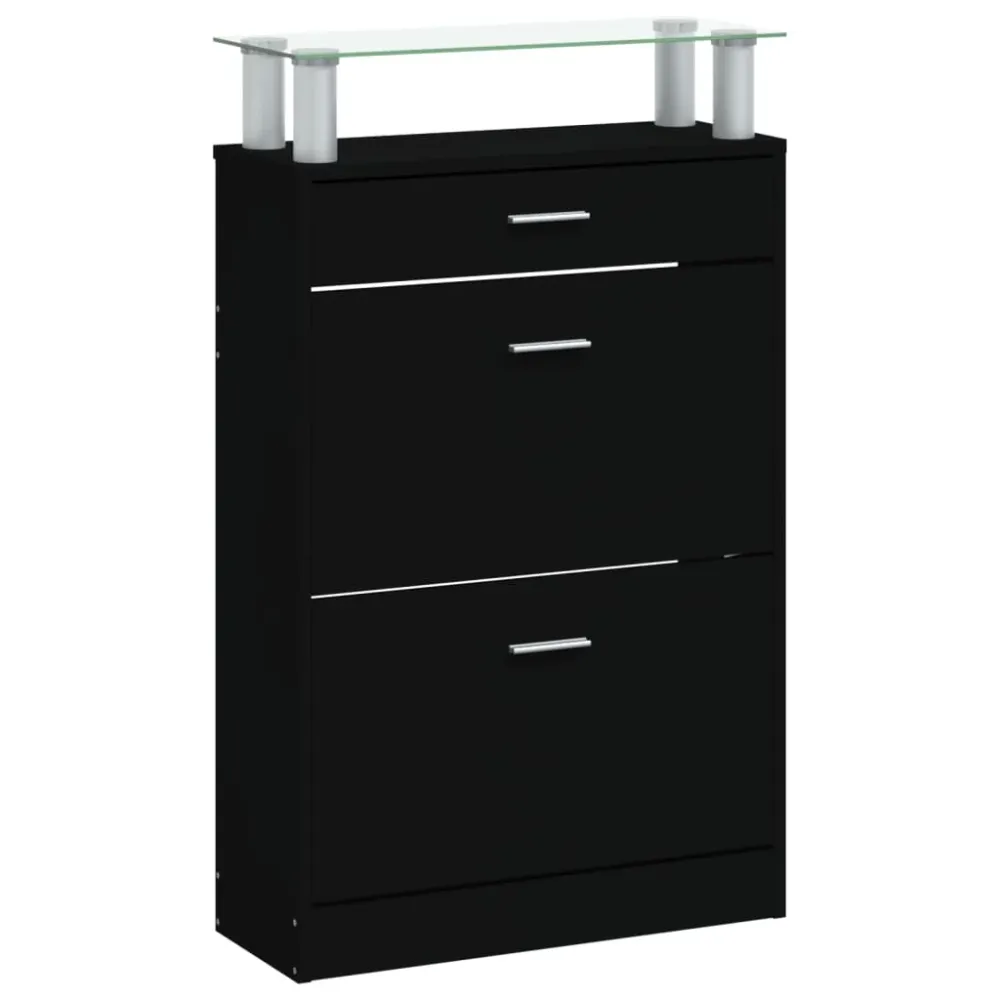 Armoire à chaussures range chaussures rangement meuble entrée couloir salon 63 x 24 x 104 cm bois d'ingénierie noir 02_002...