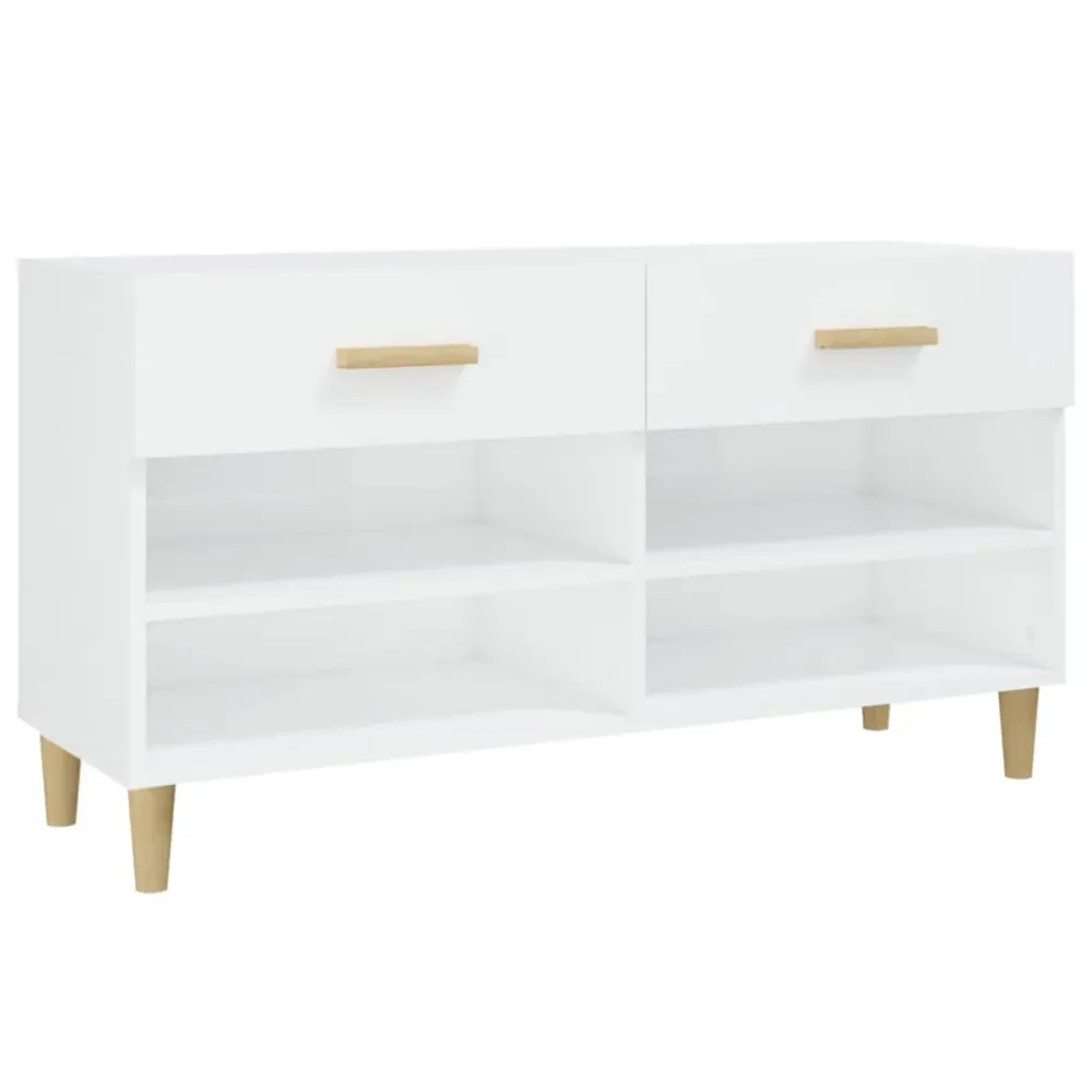 Armoire à chaussures range chaussures rangement meuble entrée couloir salon brillant 102 x 35 x 55 cm bois ingénierie blan...