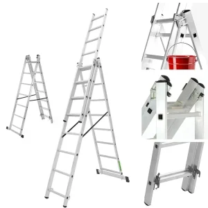 Échelle Transformable 3 Plans en Aluminium – 2.5M x 2.5M x 2.5M / 6M Charge max 150 kg